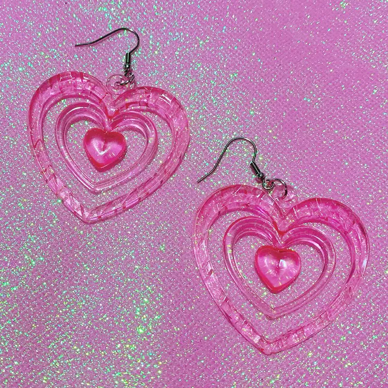 Pink Hollowout Heart Earrings