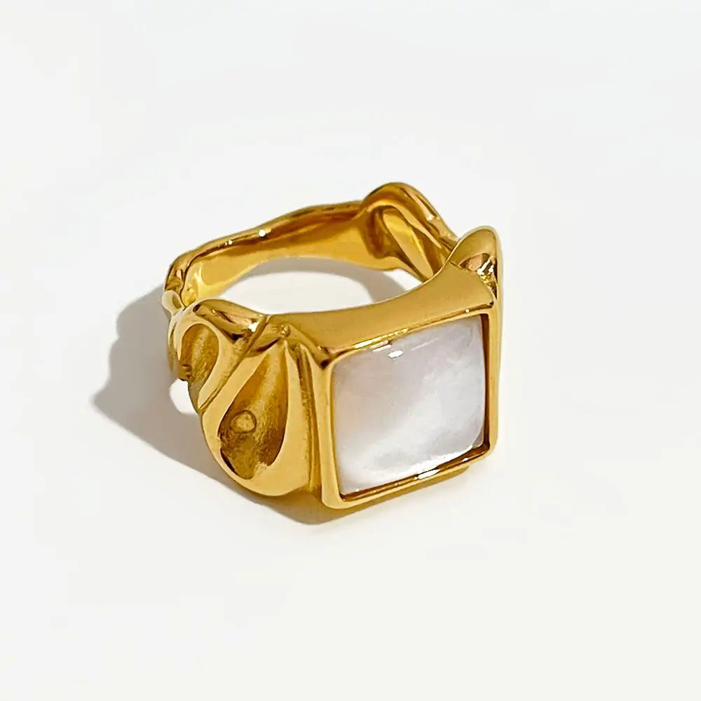 White Shell Square Ring