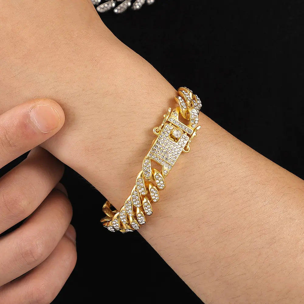 Rhinestone Paved Cuban Link Chain Bracelet