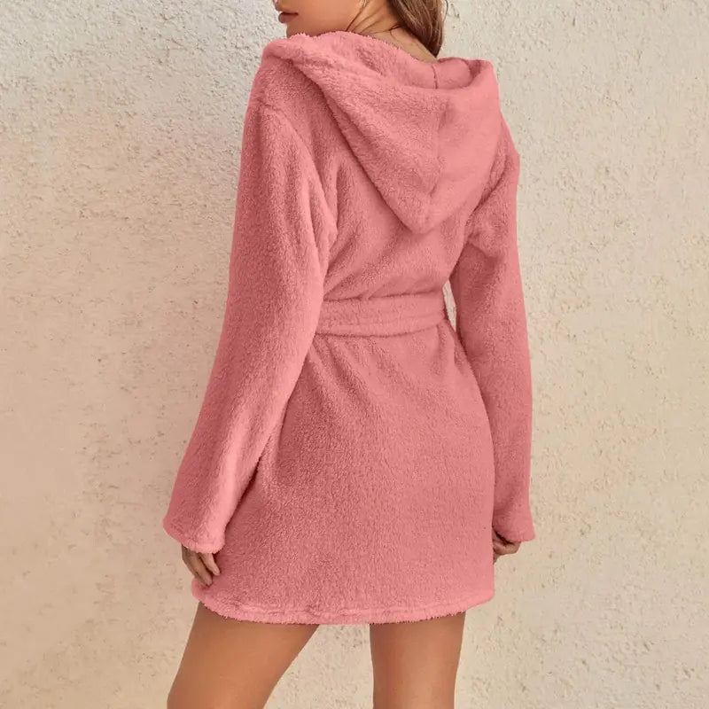 Women Hooded Fleece Bathrobe